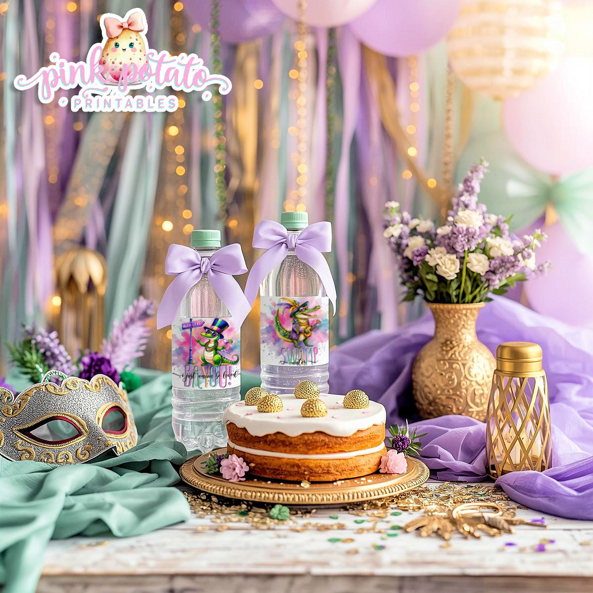 Mardi Gras-Water Bottle Labels (2)-Water Bottles-Mardi Gras Labels-Mardi Gras Theme-Fat Tuesday-Party Printable-Digital-INSTANT DOWNLOAD