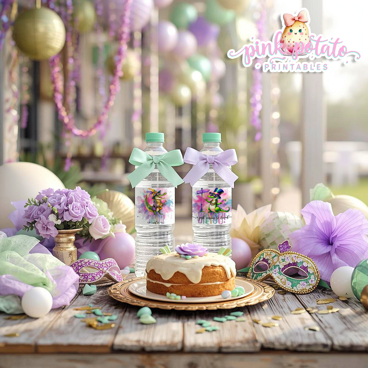 Mardi Gras-Water Bottle Labels (2)-Water Bottles-Mardi Gras Labels-Mardi Gras Theme-Fat Tuesday-Party Printable-Digital-INSTANT DOWNLOAD