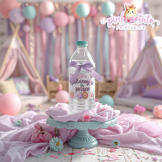 Easter Sleepover-Water Bottle Labels-Edit in Corjl ONLY-Easter Slumber Party-Water Bottle Wrapper-Easter Birthday-Easter Party-Happy Birthday-Birthday Sleepover-Birthday Slumber Party-INSTANT DOWNLOAD