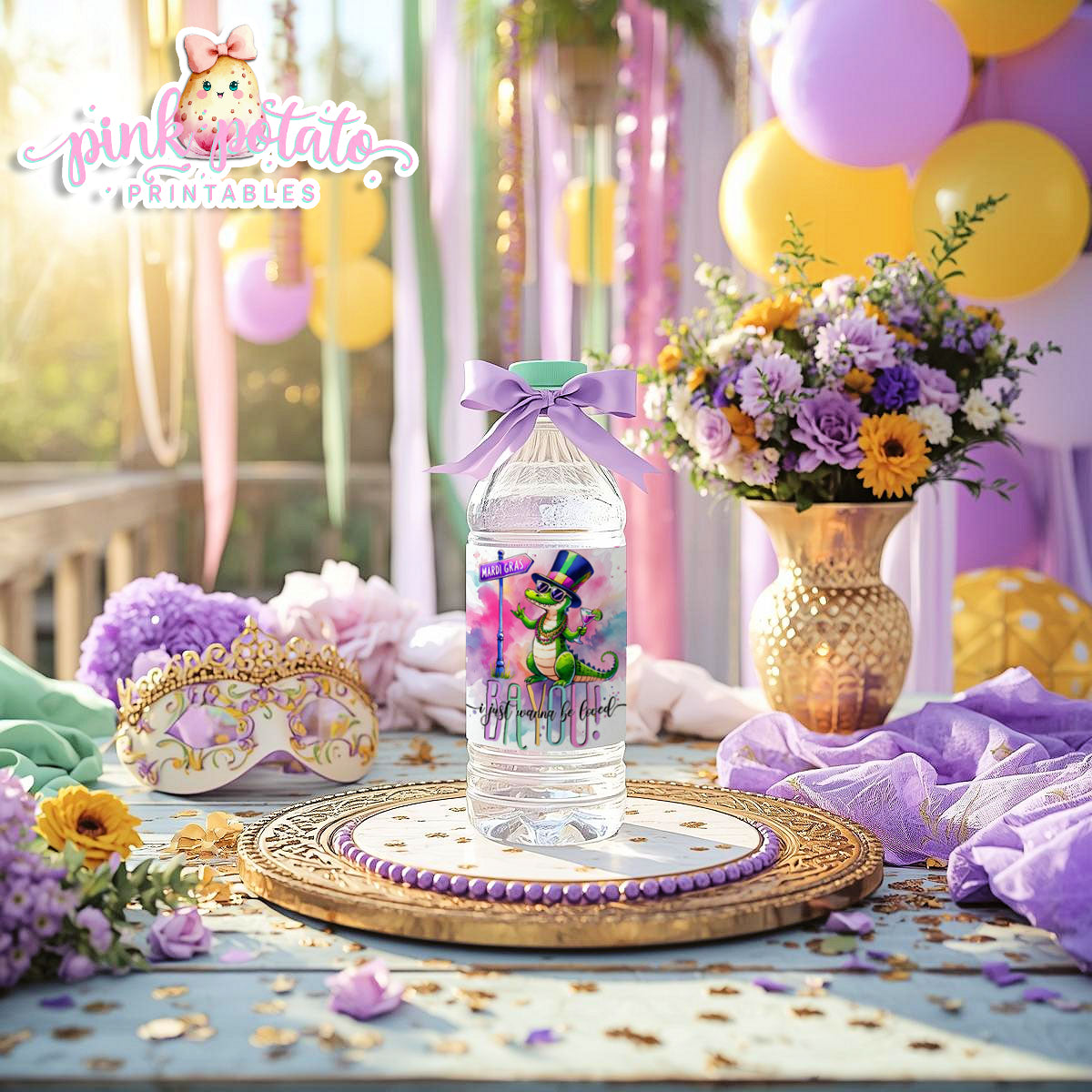 Mardi Gras-Water Bottle Labels (2)-Water Bottles-Mardi Gras Labels-Mardi Gras Theme-Fat Tuesday-Party Printable-Digital-INSTANT DOWNLOAD
