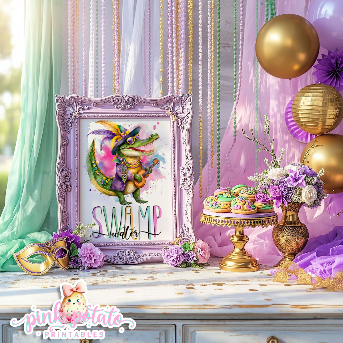 Mardi Gras-Party Signs-Swamp Water Sign-Beverage Sign-Mardi Gras Theme-Fat Tuesday-Party Printable-Digital-INSTANT DOWNLOAD