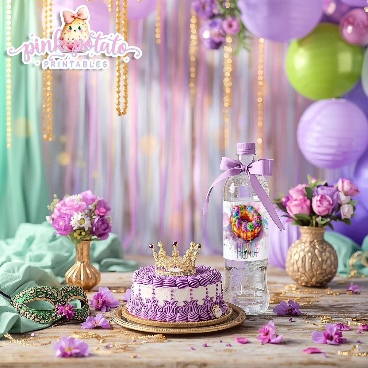 Mardi Gras-Water Bottle Labels-Water Bottles-Mardi Gras Labels-Mardi Gras Theme-Fat Tuesday-Party Printable-Digital-INSTANT DOWNLOAD