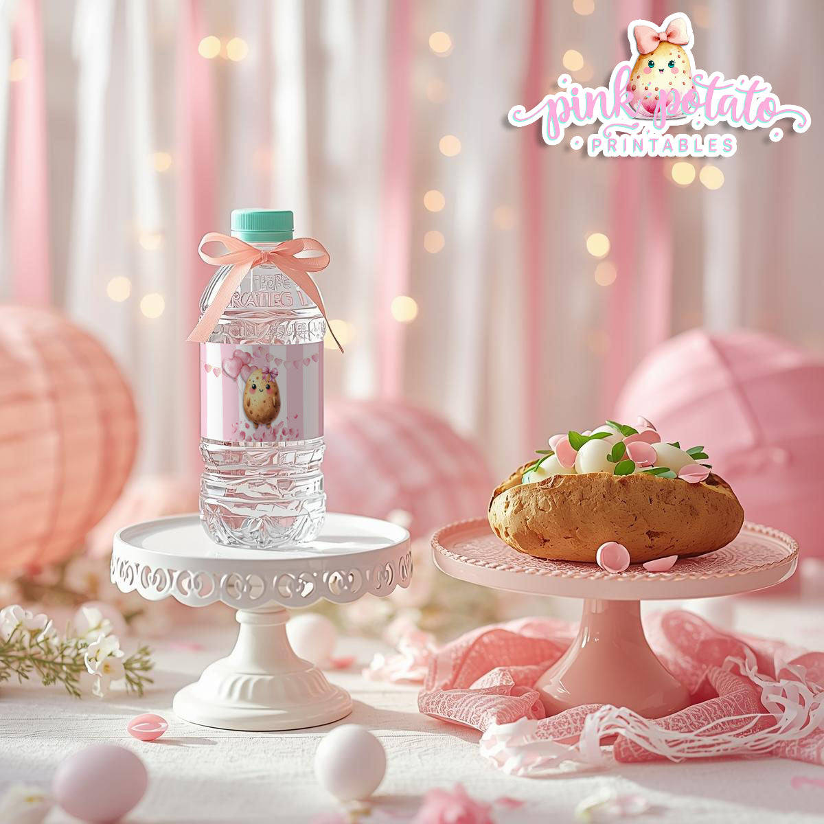 Pink Valentine-Baked Potato Bar-Water Bottle Labels-Valentine's Day-Waterbottle-Valentine's Party-INSTANT DOWNLOAD