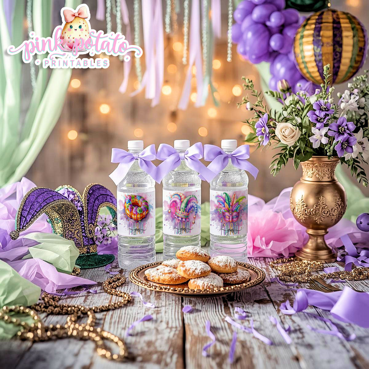 Mardi Gras-Water Bottle Labels-Water Bottles-Mardi Gras Labels-Mardi Gras Theme-Fat Tuesday-Party Printable-Digital-INSTANT DOWNLOAD