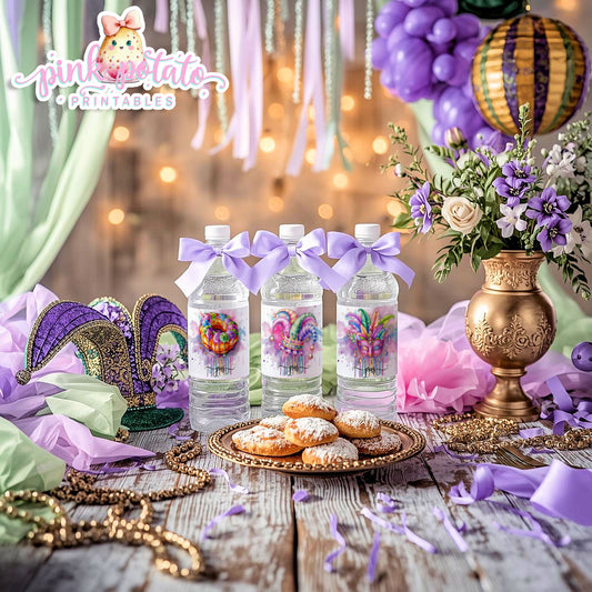 Mardi Gras-Water Bottle Labels-Water Bottles-Mardi Gras Labels-Mardi Gras Theme-Fat Tuesday-Party Printable-Digital-INSTANT DOWNLOAD