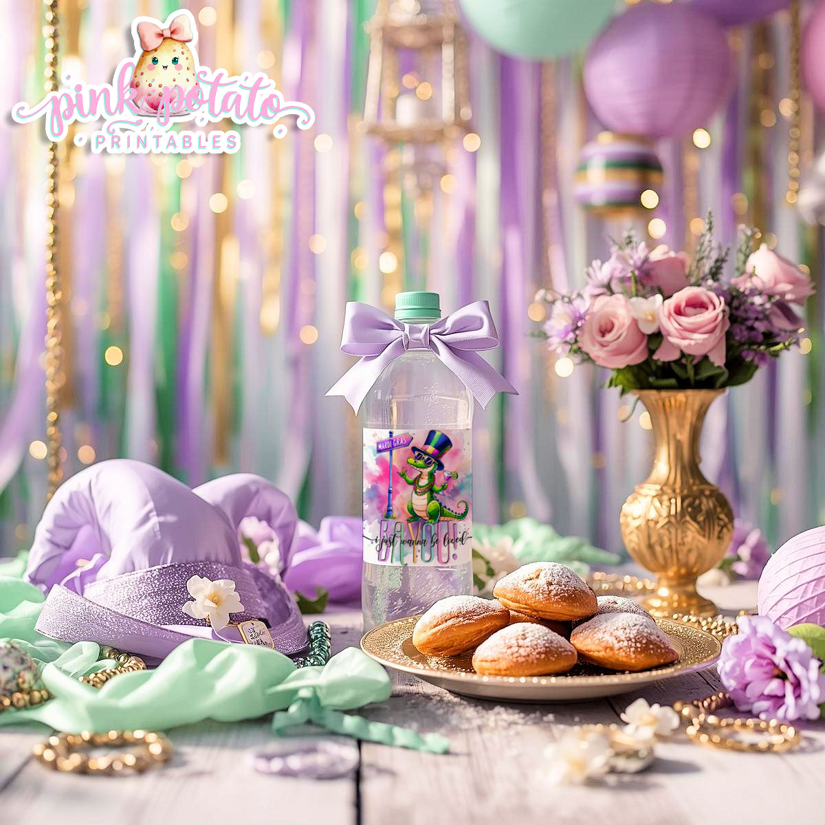Mardi Gras-Water Bottle Labels (2)-Water Bottles-Mardi Gras Labels-Mardi Gras Theme-Fat Tuesday-Party Printable-Digital-INSTANT DOWNLOAD