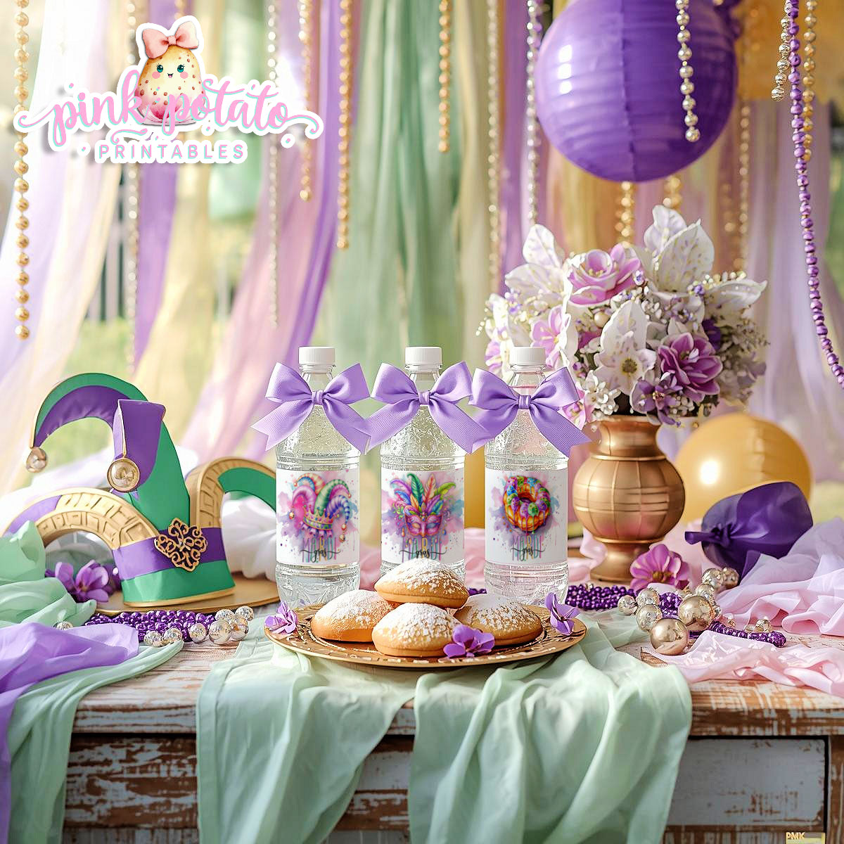 Mardi Gras-Water Bottle Labels-Water Bottles-Mardi Gras Labels-Mardi Gras Theme-Fat Tuesday-Party Printable-Digital-INSTANT DOWNLOAD