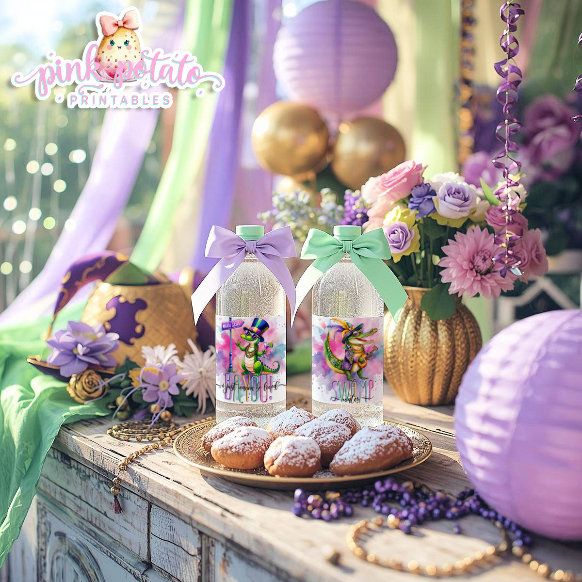 Mardi Gras-Water Bottle Labels (2)-Water Bottles-Mardi Gras Labels-Mardi Gras Theme-Fat Tuesday-Party Printable-Digital-INSTANT DOWNLOAD