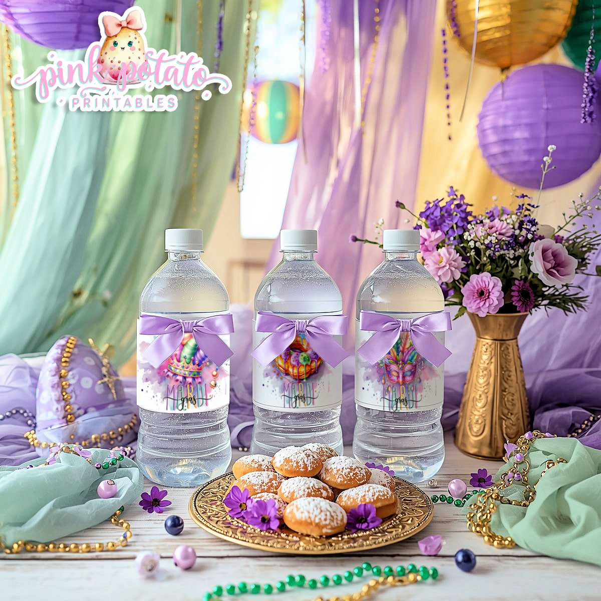 Mardi Gras-Water Bottle Labels-Water Bottles-Mardi Gras Labels-Mardi Gras Theme-Fat Tuesday-Party Printable-Digital-INSTANT DOWNLOAD