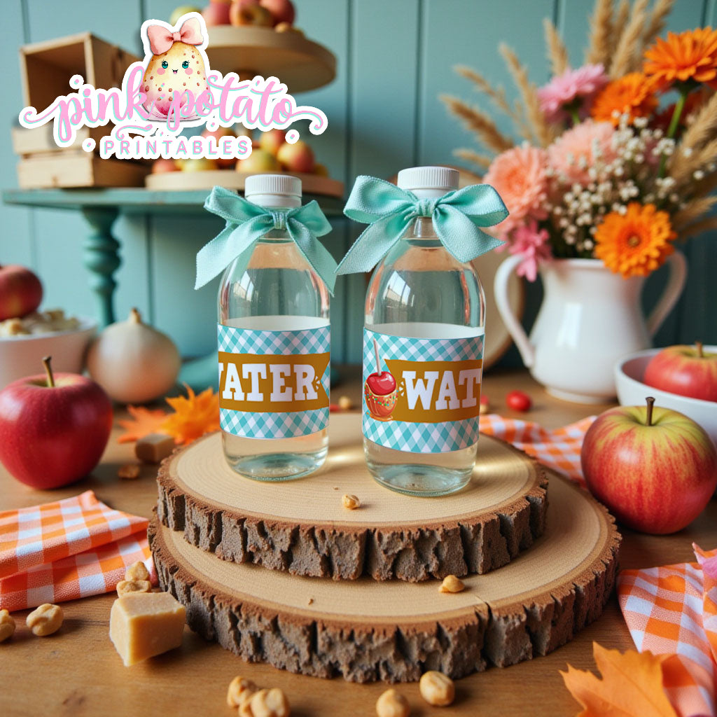 Caramel Apple-Water Bottle Labels-Caramel Apple Bar-Toffee Apple-Caramel Apple Labels-Prefilled Labels-Digital-INSTANT DOWNLOAD