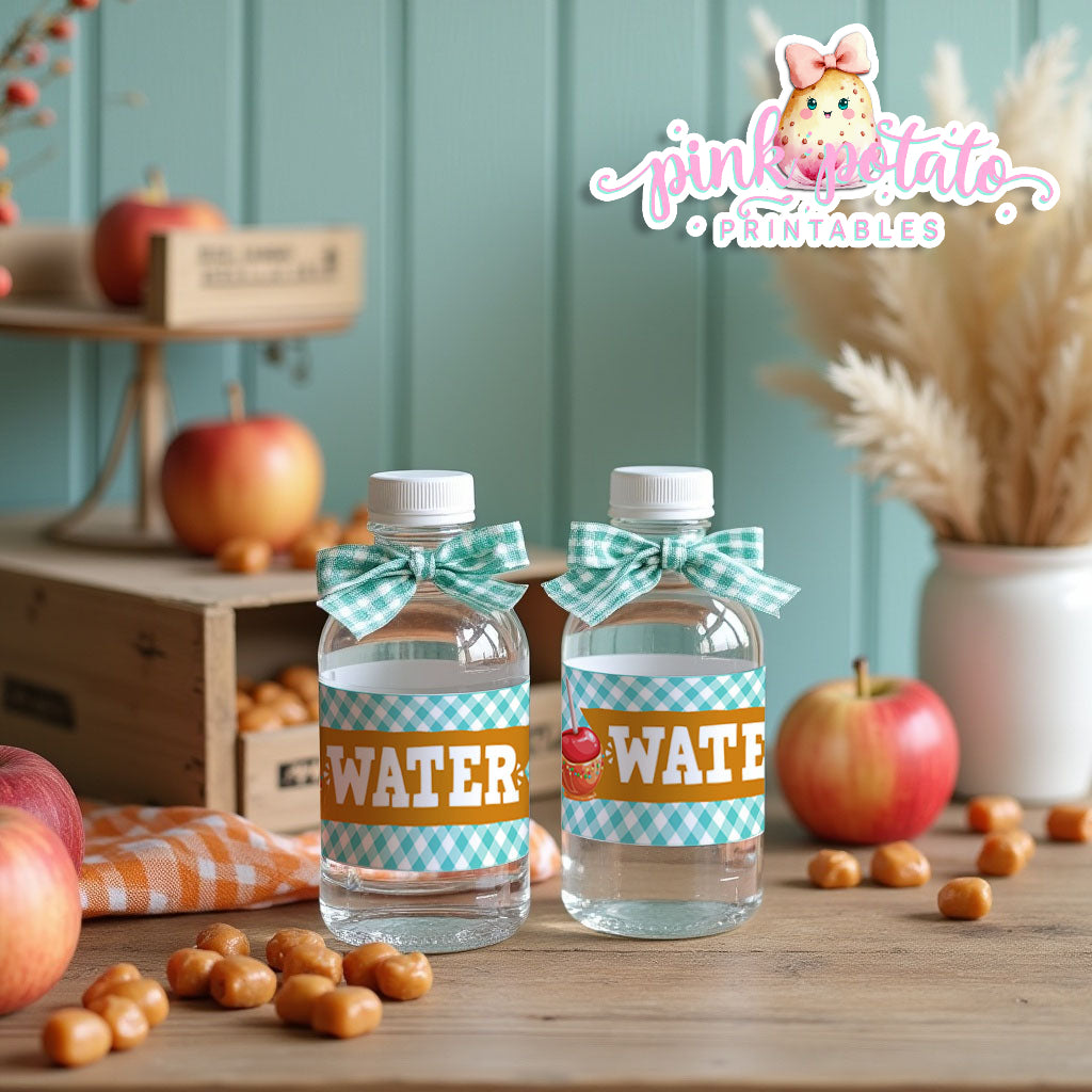 Caramel Apple-Water Bottle Labels-Caramel Apple Bar-Toffee Apple-Caramel Apple Labels-Prefilled Labels-Digital-INSTANT DOWNLOAD