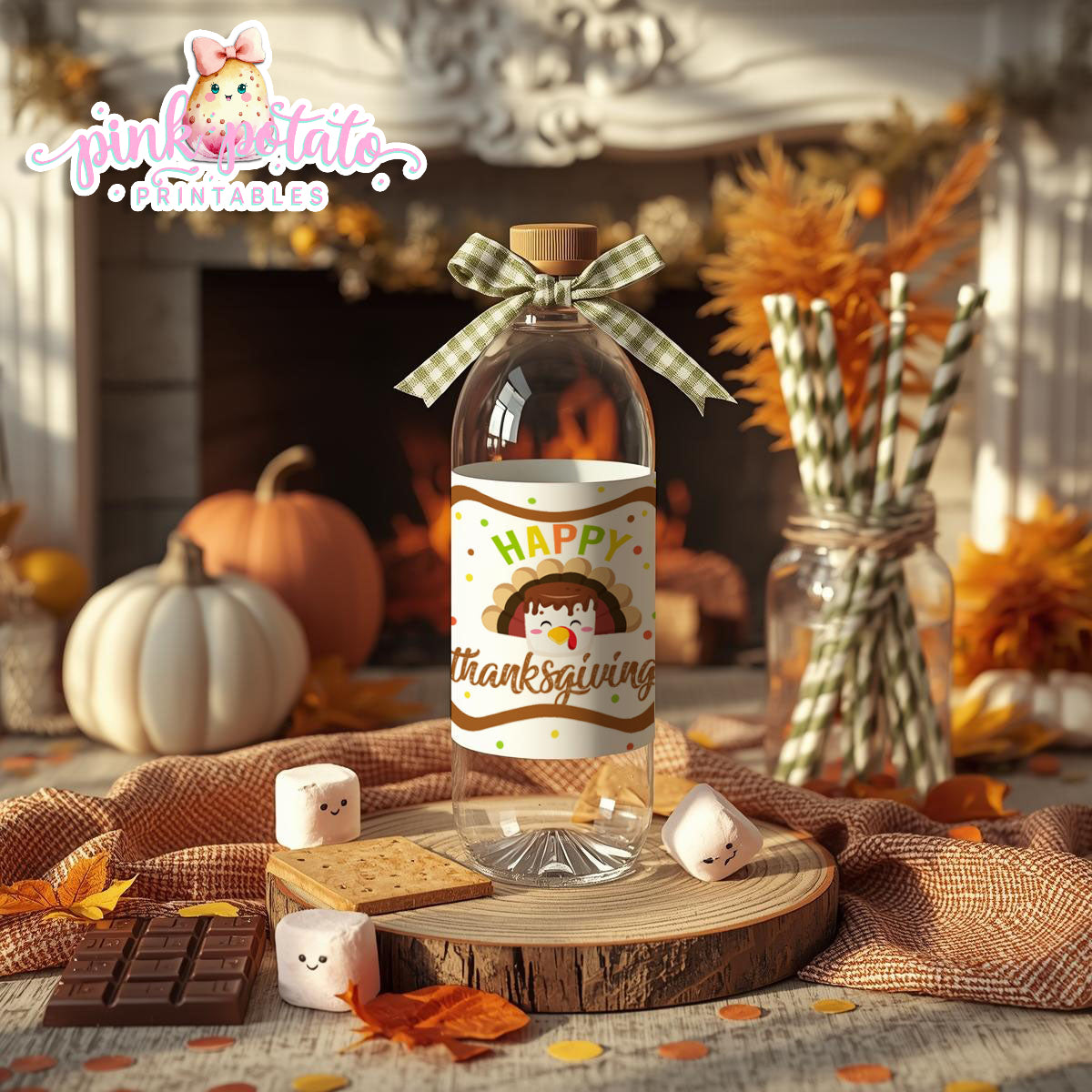 Thanksgiving S'mores-Water Bottle Wrappers-S'mores Bar-Smores-Party Printable-Digital-INSTANT DOWNLOAD