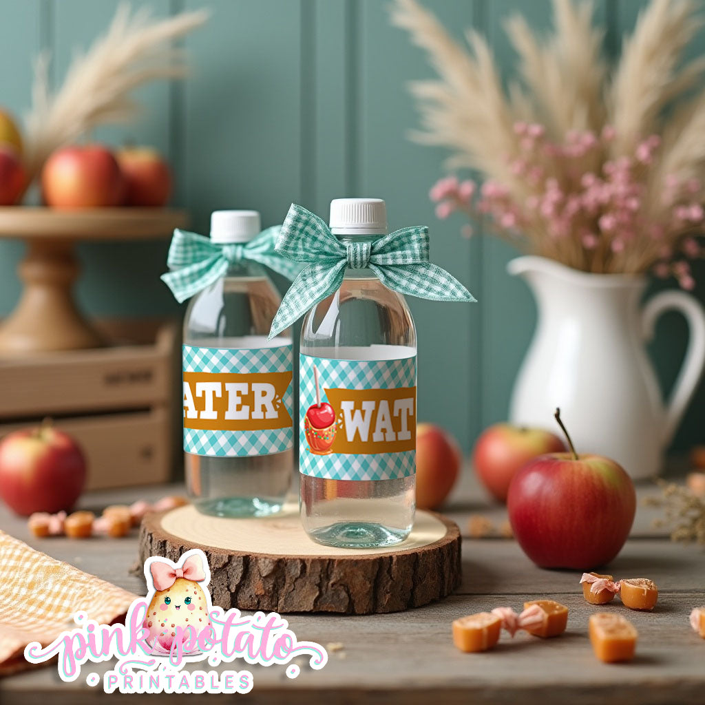 Caramel Apple-Water Bottle Labels-Caramel Apple Bar-Toffee Apple-Caramel Apple Labels-Prefilled Labels-Digital-INSTANT DOWNLOAD