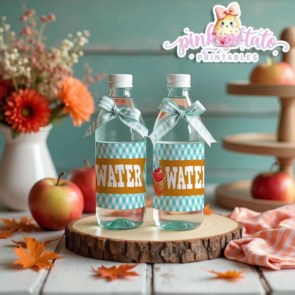Caramel Apple-Water Bottle Labels-Caramel Apple Bar-Toffee Apple-Caramel Apple Labels-Prefilled Labels-Digital-INSTANT DOWNLOAD