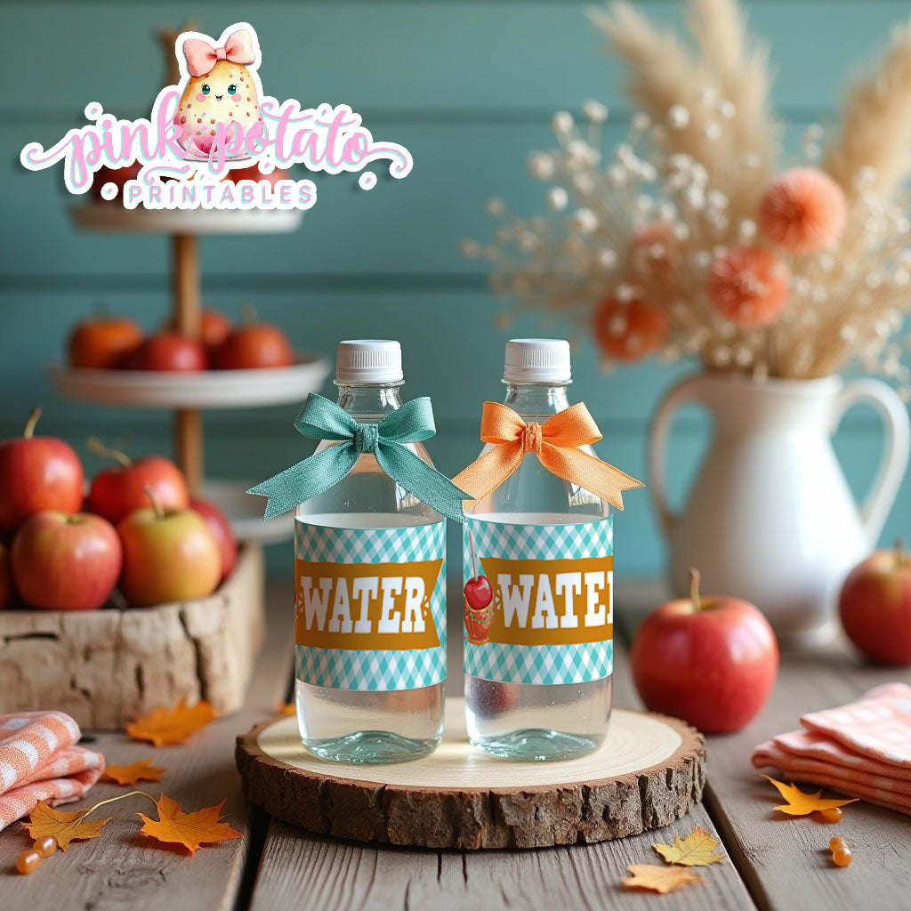 Caramel Apple-Water Bottle Labels-Caramel Apple Bar-Toffee Apple-Caramel Apple Labels-Prefilled Labels-Digital-INSTANT DOWNLOAD