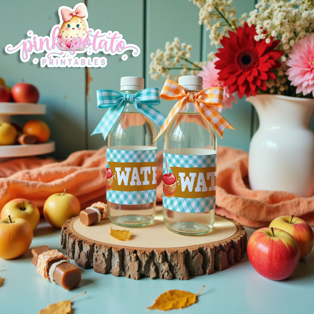 Caramel Apple-Water Bottle Labels-Caramel Apple Bar-Toffee Apple-Caramel Apple Labels-Prefilled Labels-Digital-INSTANT DOWNLOAD