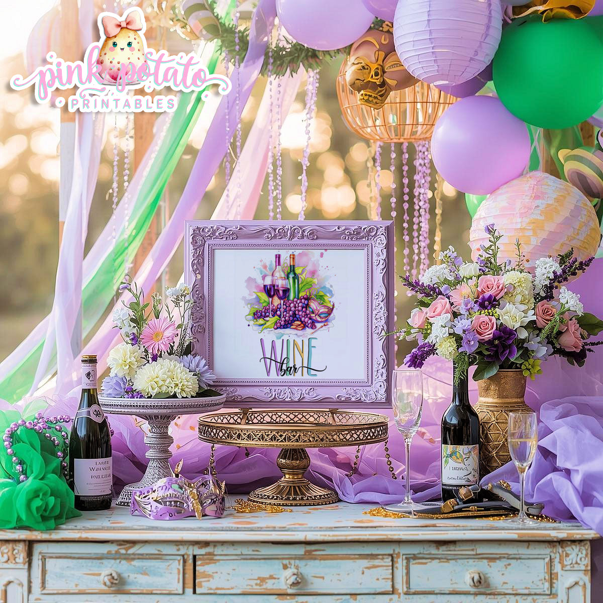 Mardi Gras-Party Signs-Champagne Bar Sign-Wine Bar Sign-Mardi Gras Theme-Fat Tuesday-Buffet Signs-Party Printable-Digital-INSTANT DOWNLOAD