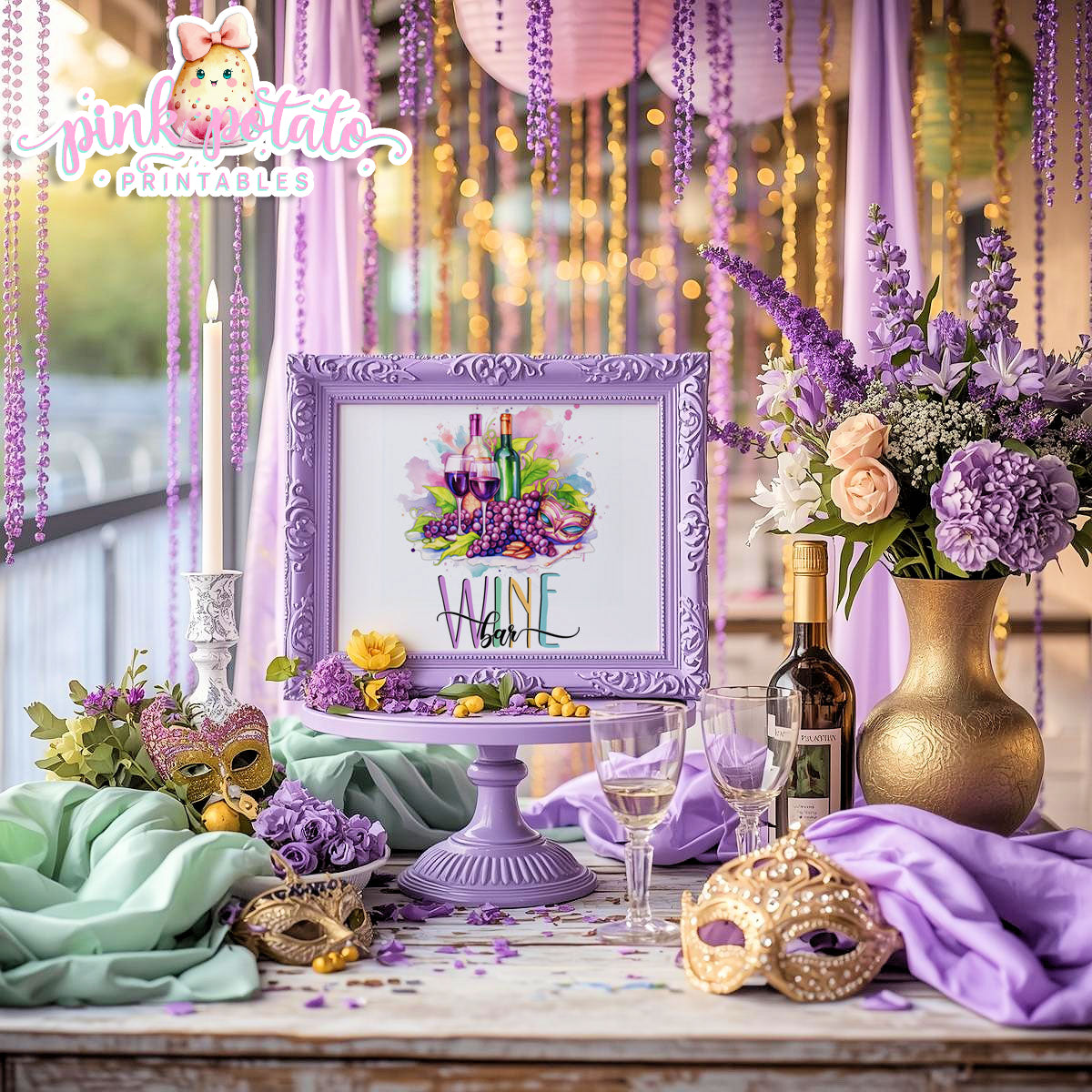 Mardi Gras-Party Signs-Champagne Bar Sign-Wine Bar Sign-Mardi Gras Theme-Fat Tuesday-Buffet Signs-Party Printable-Digital-INSTANT DOWNLOAD