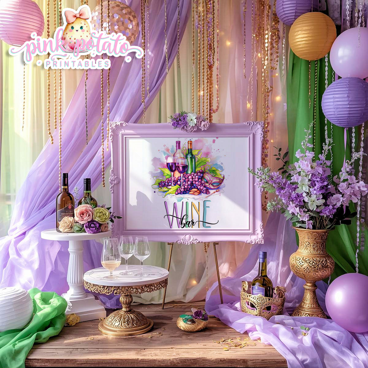 Mardi Gras-Party Signs-Champagne Bar Sign-Wine Bar Sign-Mardi Gras Theme-Fat Tuesday-Buffet Signs-Party Printable-Digital-INSTANT DOWNLOAD