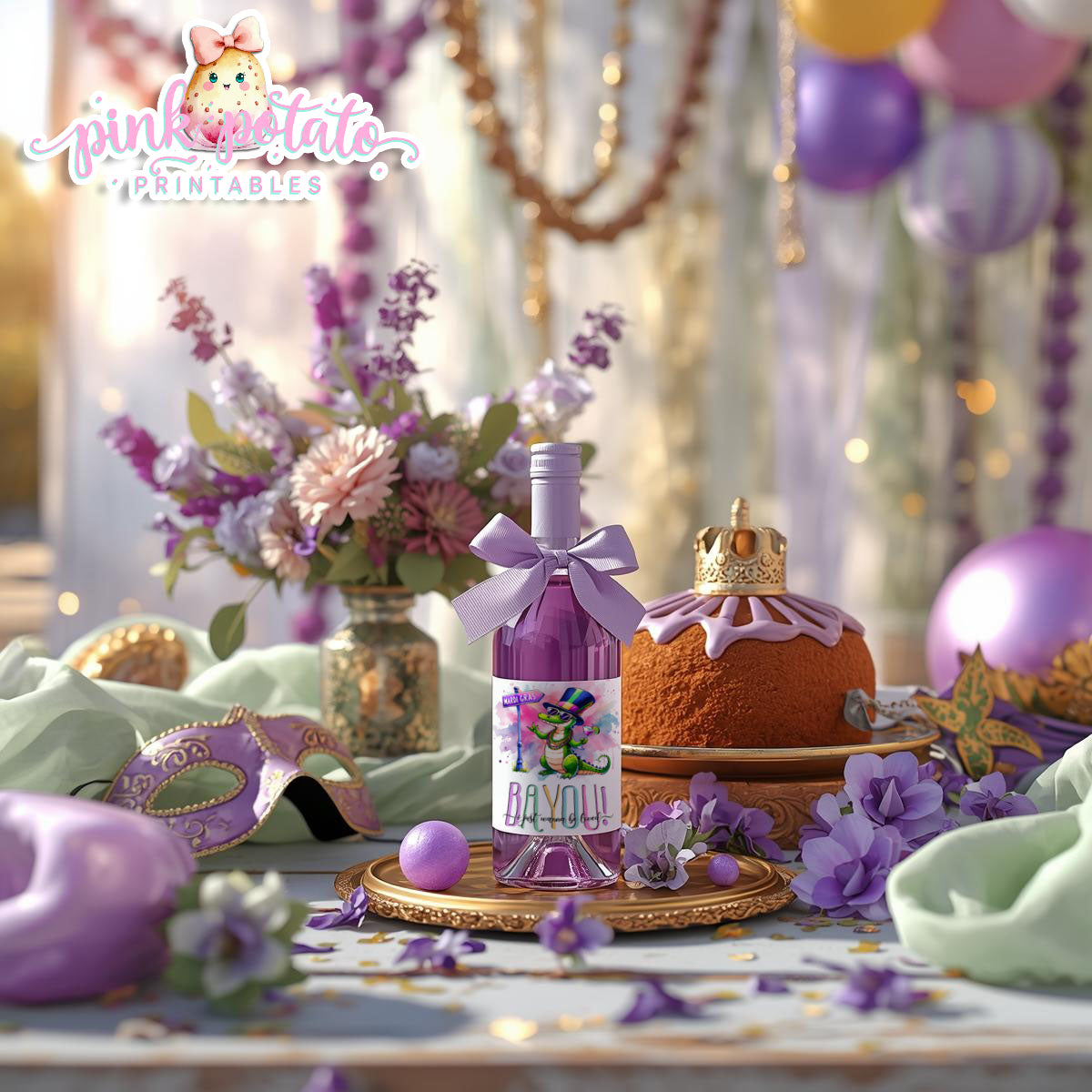 Mardi Gras-Mini Wine Bottle Labels (2)-187ml Size Bottles-Mardi Gras Theme-Fat Tuesday-Party Printable-Digital-INSTANT DOWNLOAD