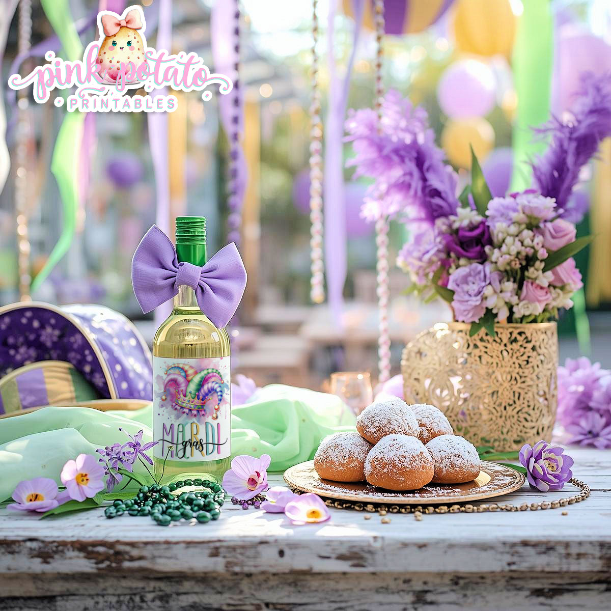 Mardi Gras-Mini Wine Bottle Labels-187ml Size Bottles-Mardi Gras Theme-Fat Tuesday-Party Printable-Digital-INSTANT DOWNLOAD