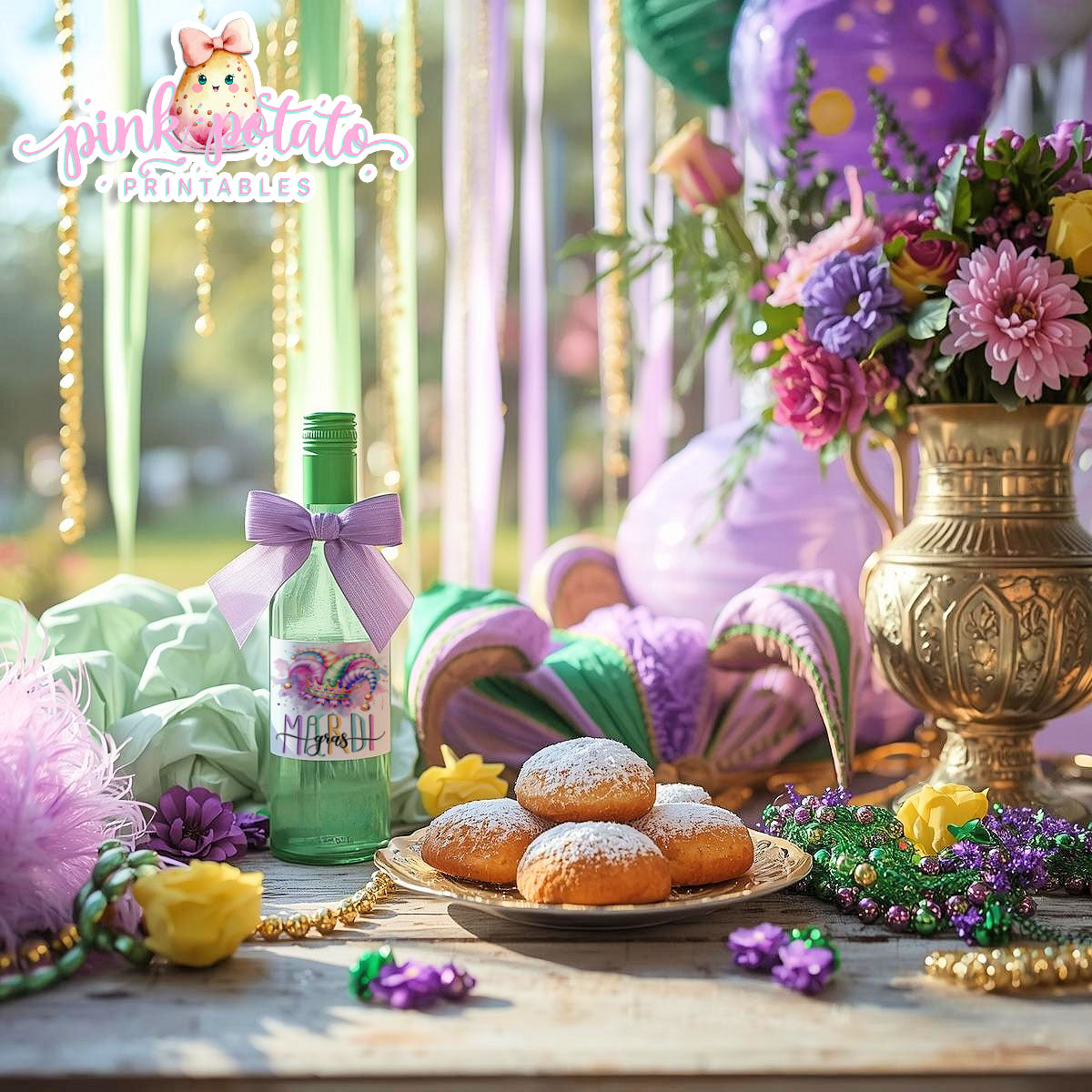 Mardi Gras-Mini Wine Bottle Labels-187ml Size Bottles-Mardi Gras Theme-Fat Tuesday-Party Printable-Digital-INSTANT DOWNLOAD