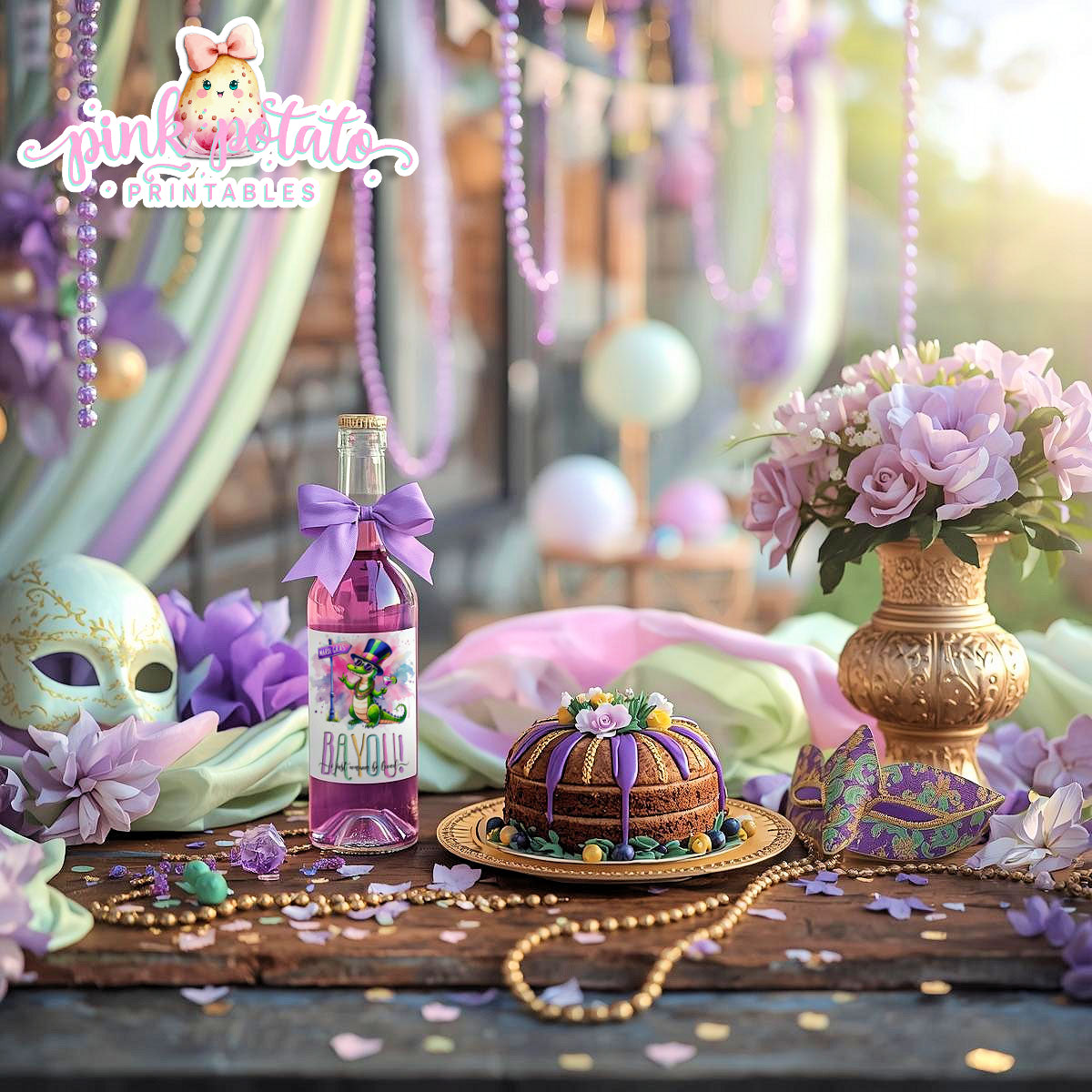 Mardi Gras-Mini Wine Bottle Labels (2)-187ml Size Bottles-Mardi Gras Theme-Fat Tuesday-Party Printable-Digital-INSTANT DOWNLOAD