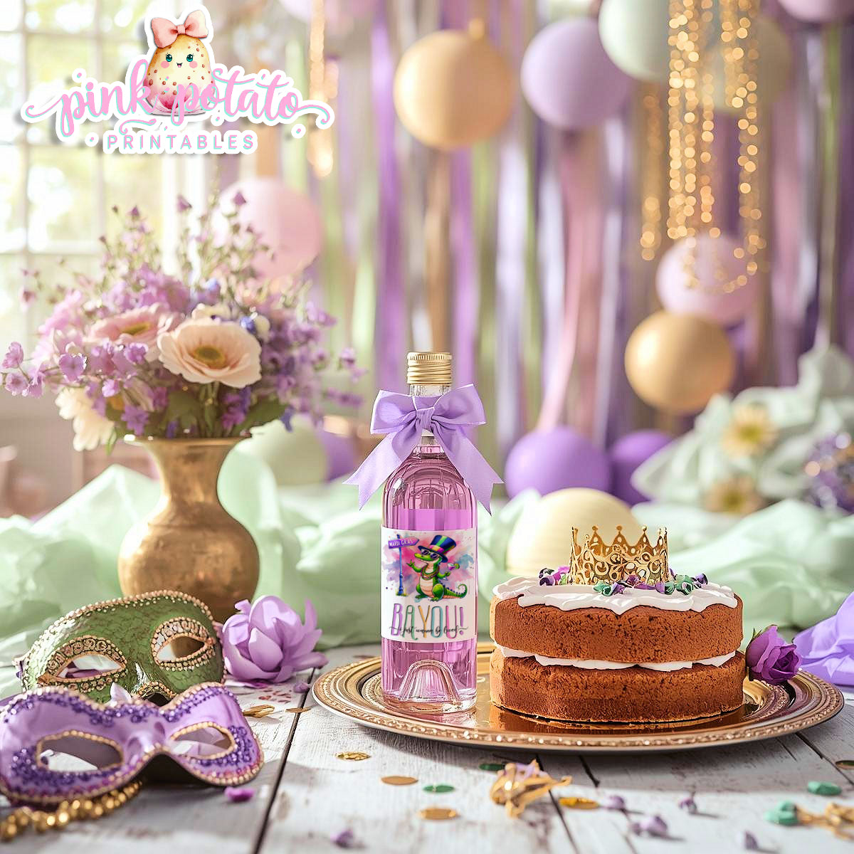 Mardi Gras-Mini Wine Bottle Labels (2)-187ml Size Bottles-Mardi Gras Theme-Fat Tuesday-Party Printable-Digital-INSTANT DOWNLOAD