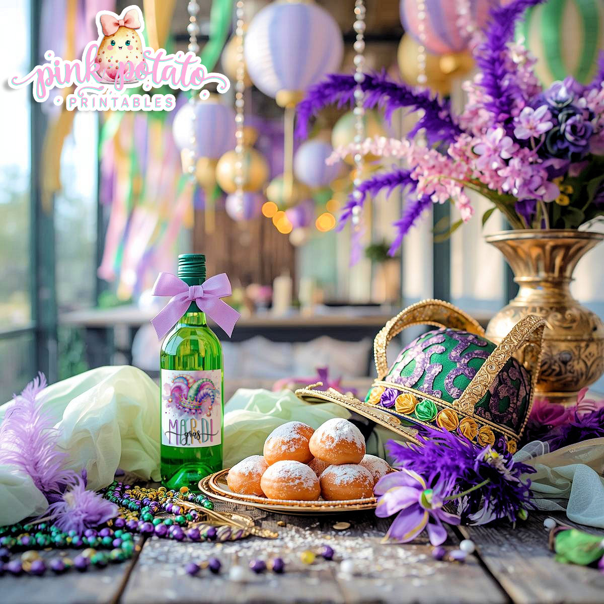 Mardi Gras-Mini Wine Bottle Labels-187ml Size Bottles-Mardi Gras Theme-Fat Tuesday-Party Printable-Digital-INSTANT DOWNLOAD