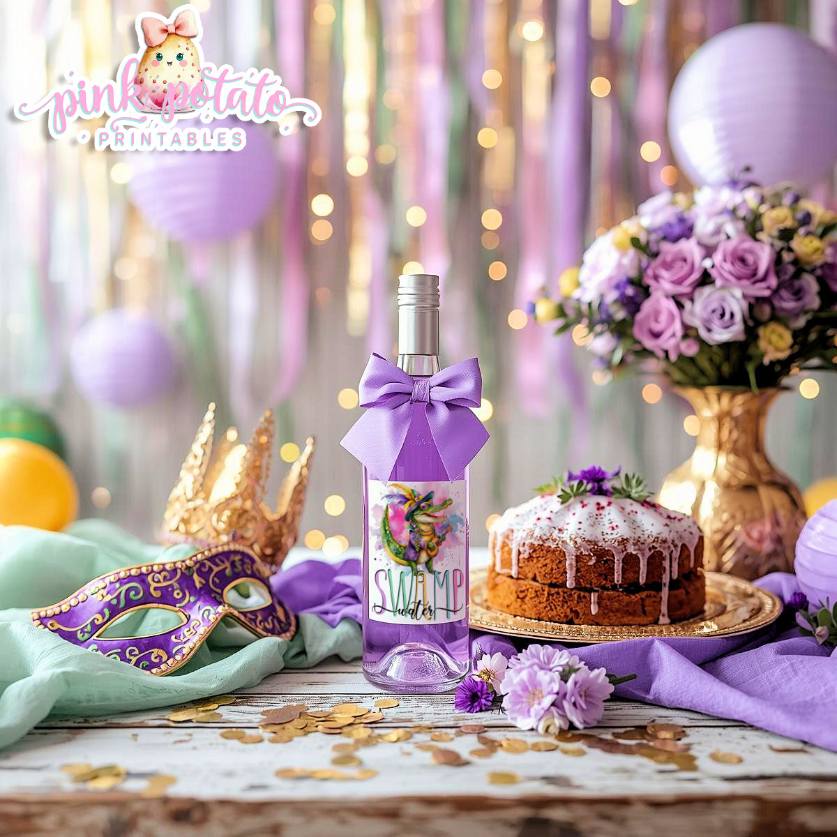 Mardi Gras-Mini Wine Bottle Labels (2)-187ml Size Bottles-Mardi Gras Theme-Fat Tuesday-Party Printable-Digital-INSTANT DOWNLOAD