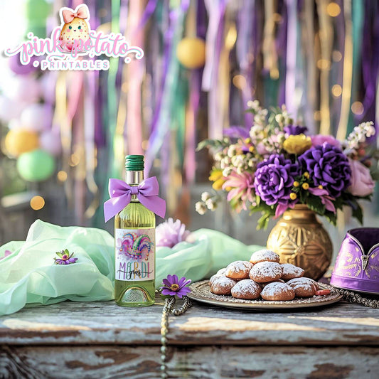 Mardi Gras-Mini Wine Bottle Labels-187ml Size Bottles-Mardi Gras Theme-Fat Tuesday-Party Printable-Digital-INSTANT DOWNLOAD