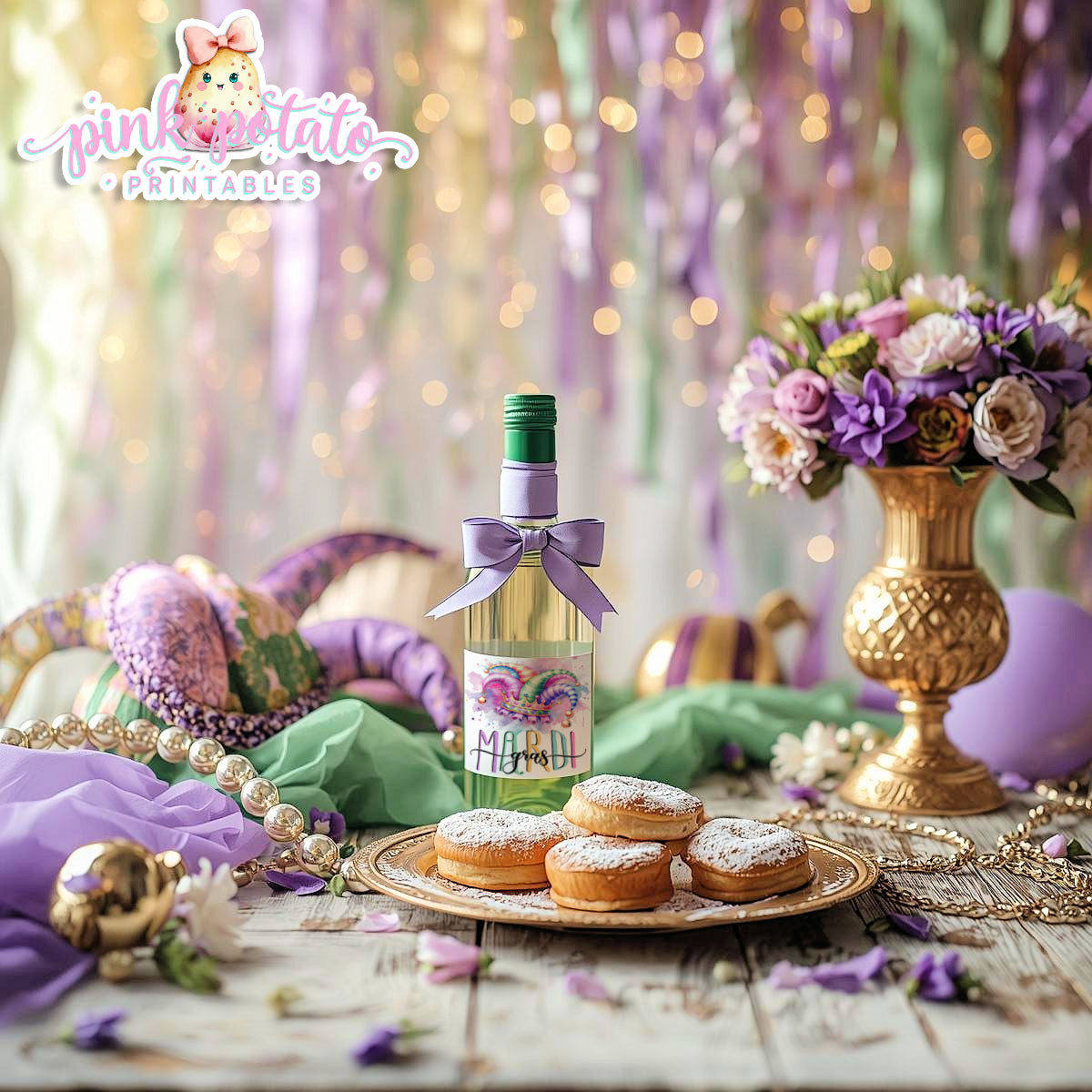 Mardi Gras-Mini Wine Bottle Labels-187ml Size Bottles-Mardi Gras Theme-Fat Tuesday-Party Printable-Digital-INSTANT DOWNLOAD