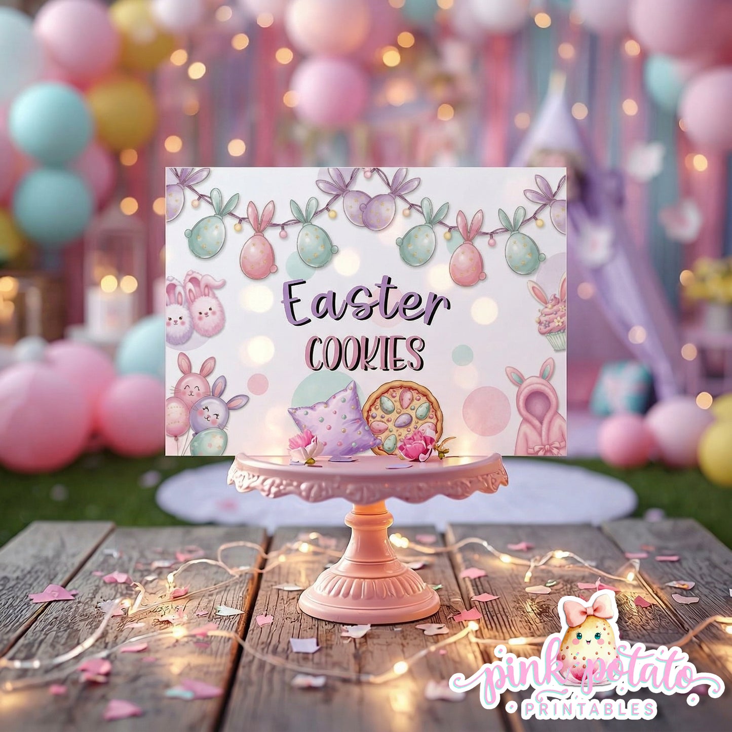 Easter Sleepover-Buffet Tent Cards-Edit in Corjl ONLY-Easter Slumber Party-Place Cards-Easter Birthday-Easter Party-Happy Birthday-Birthday Sleepover-Birthday Slumber Party-INSTANT DOWNLOAD