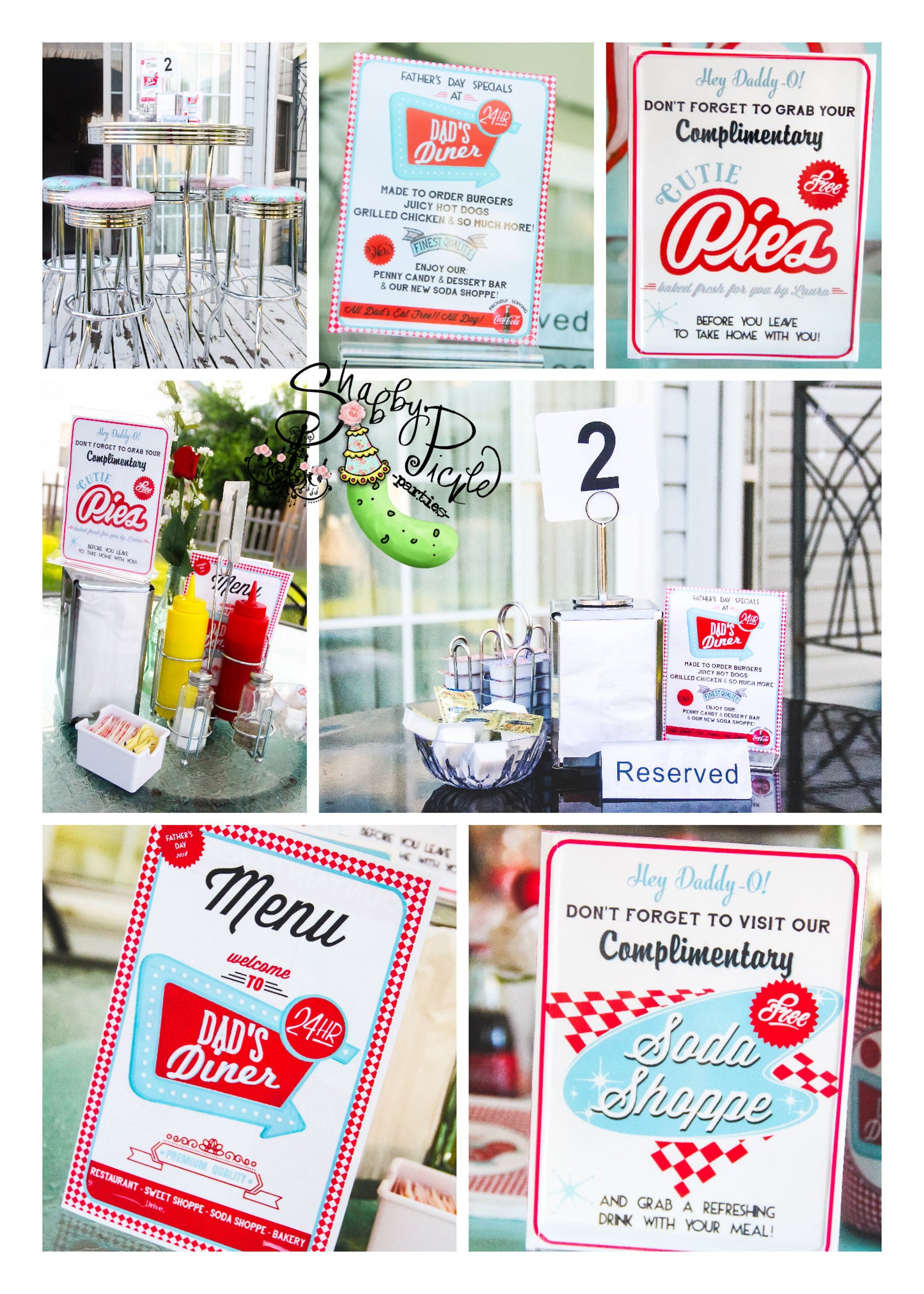 Dad's Diner-FULL PARTY PRINTABLE-Retro Father's Day Party Printable-Dads Day-Fathers-Father-Dad-50's Diner-1950s-50s Party-Parties-Printables-INSTANT DOWNLOAD