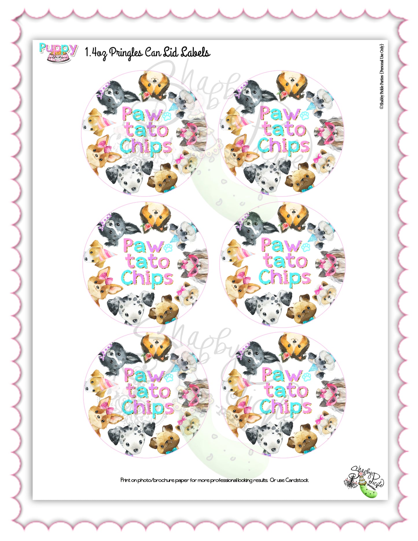 Puppy Pawty-Pringles Can Labels-1.3 or 1.4oz Pringles Can Wrapper-Party Favor Label-Chip Label-Puppy Party-Birthday-Digital-INSTANT DOWNLOAD