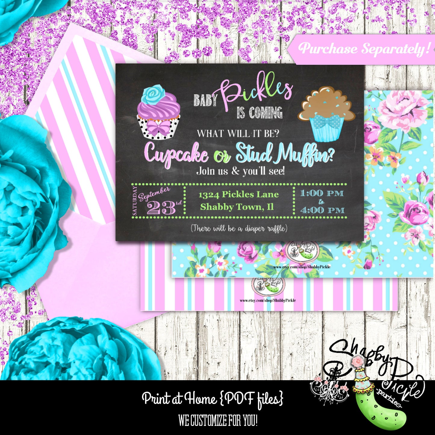 Gender Reveal-Cupcake or Stud Muffin-Cupcake Wraps & Toppers-Party Printables-New Baby Parties-Baby Shower-Digital Decor-INSTANT DOWNLOAD