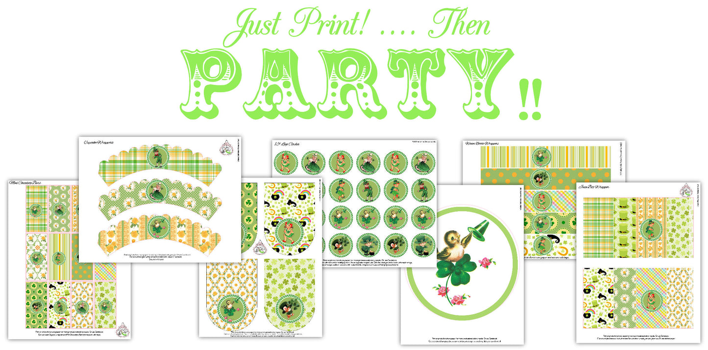 Vintage St. Paddy's Day FULL Party Printable-St. Patricks Day-Shamrock-Irish-Green-Parties-DIY-Digital Decorations-Instant Download