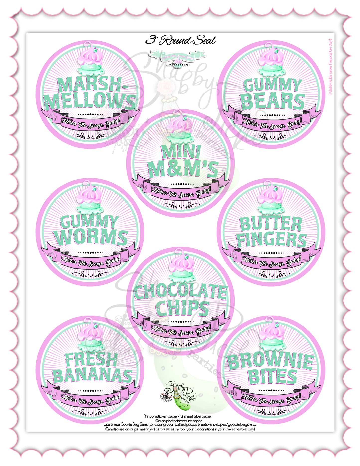 Here's The Scoop, Baby-3" Round Buffet Cards-Customize in Corjl-Ice Cream Baby Shower-Ice Cream Topping Cards-Edit-Digital-INSTANT DOWNLOAD