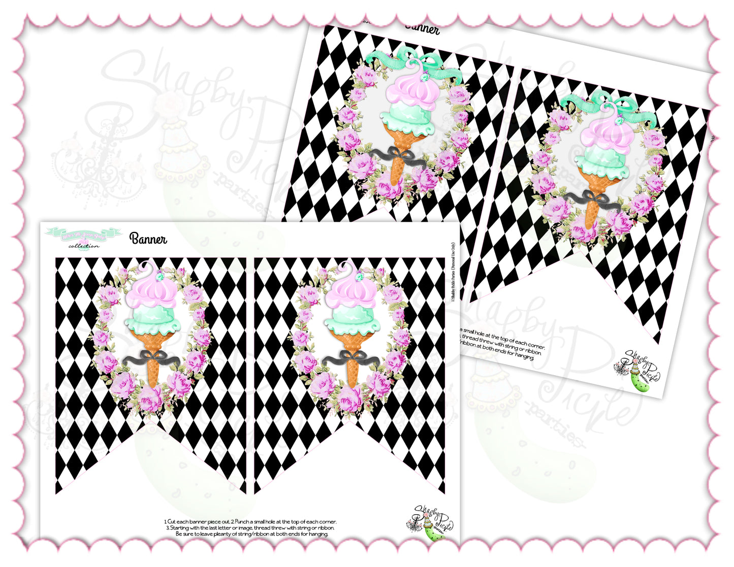 Here's The Scoop, Baby-Banner Pieces-Create Your Own in Corjl-Prefilled Included-Shower Banner-Ice Cream Baby Shower-Party-INSTANT DOWNLOAD