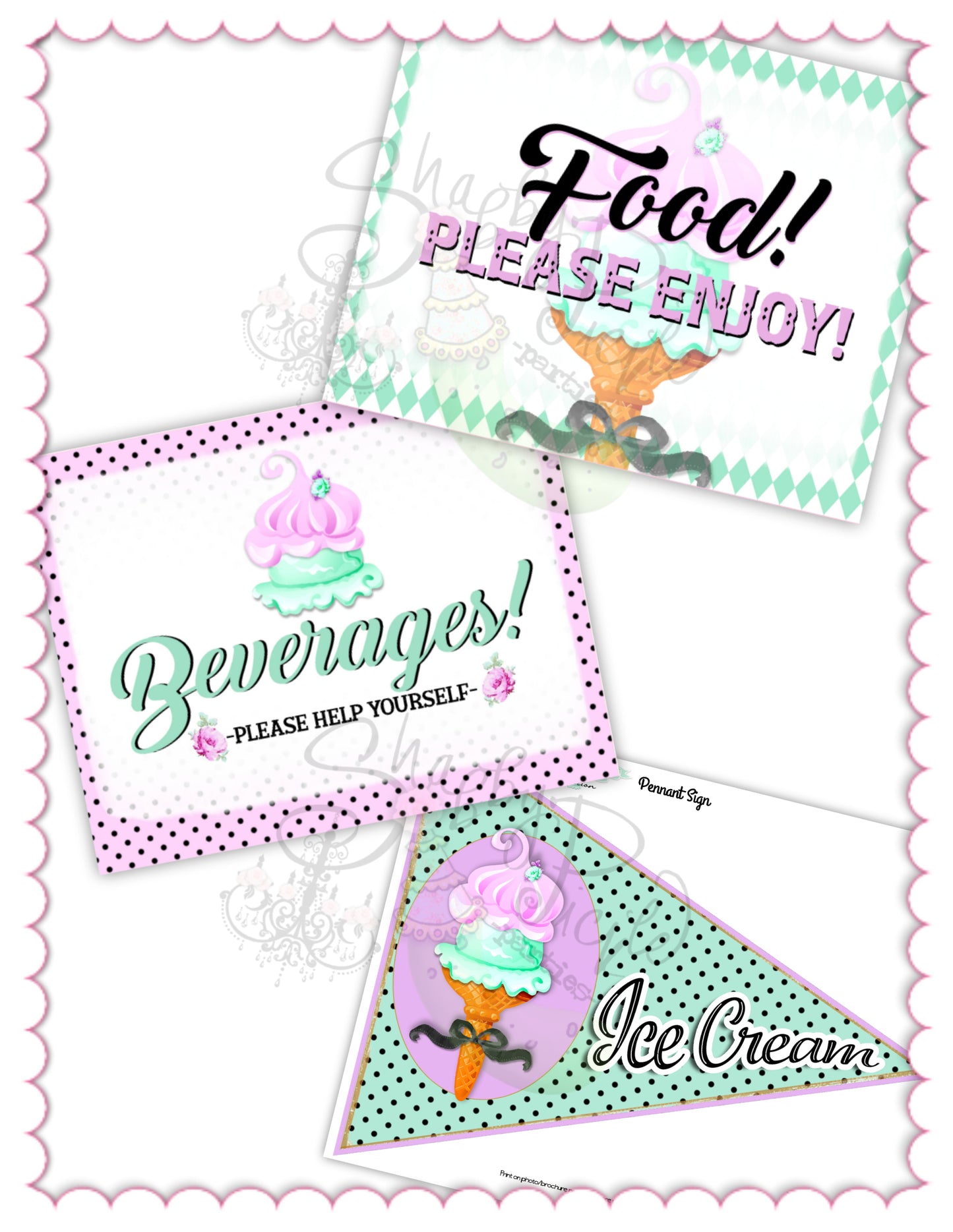 Here's The Scoop, Baby-Baby Shower Signs-Ice Cream Baby Shower-3 Signs Editable in Corjl-Customizable-Make your Own-Digital-INSTANT DOWNLOAD