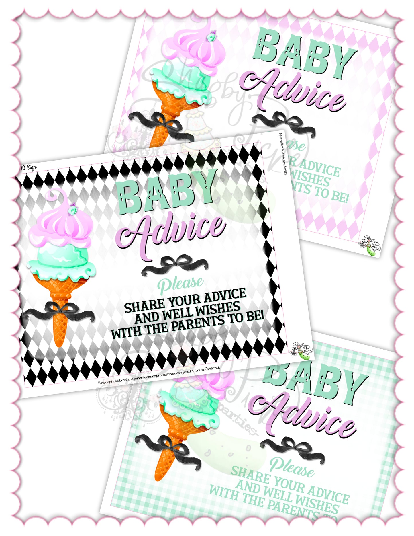 Here's The Scoop, Baby-Advice Sign & Cards-Ice Cream Baby Shower-8x10 Sign-Advice Cards To Fill In By Guests-Digital-INSTANT DOWNLOAD