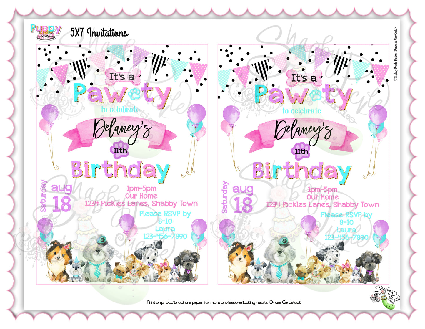 Puppy Pawty-Invitation-Edit in Corjl-Customize-Editable Invite-Party Invite-Puppy Party-Birthday-Personalize-Digital-INSTANT DOWNLOAD