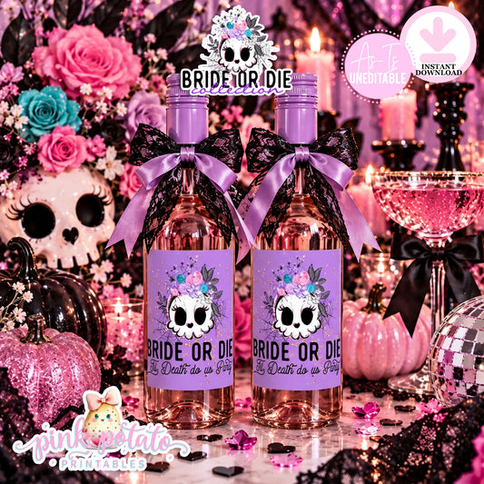 Bride or Die-Bachelorette-Mini Wine Bottle Labels-Til Death do us Party-Bridal Party-Halloween-Girls Night-Favor Labels-INSTANT DOWNLOAD