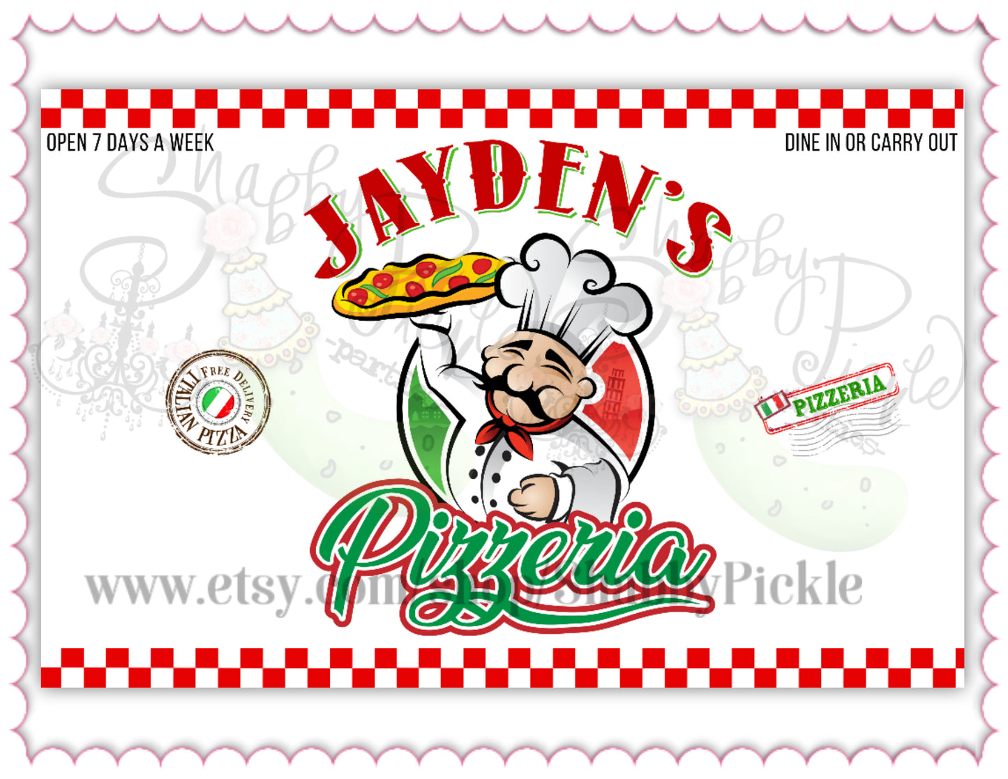 Personal Pizza-Pizza Banner & Open Sign-We Customize Pizzeria Name (Only)-Playset-Pizza Party-Kids Pizza Shop-Printable-DIGITAL DOWNLOAD