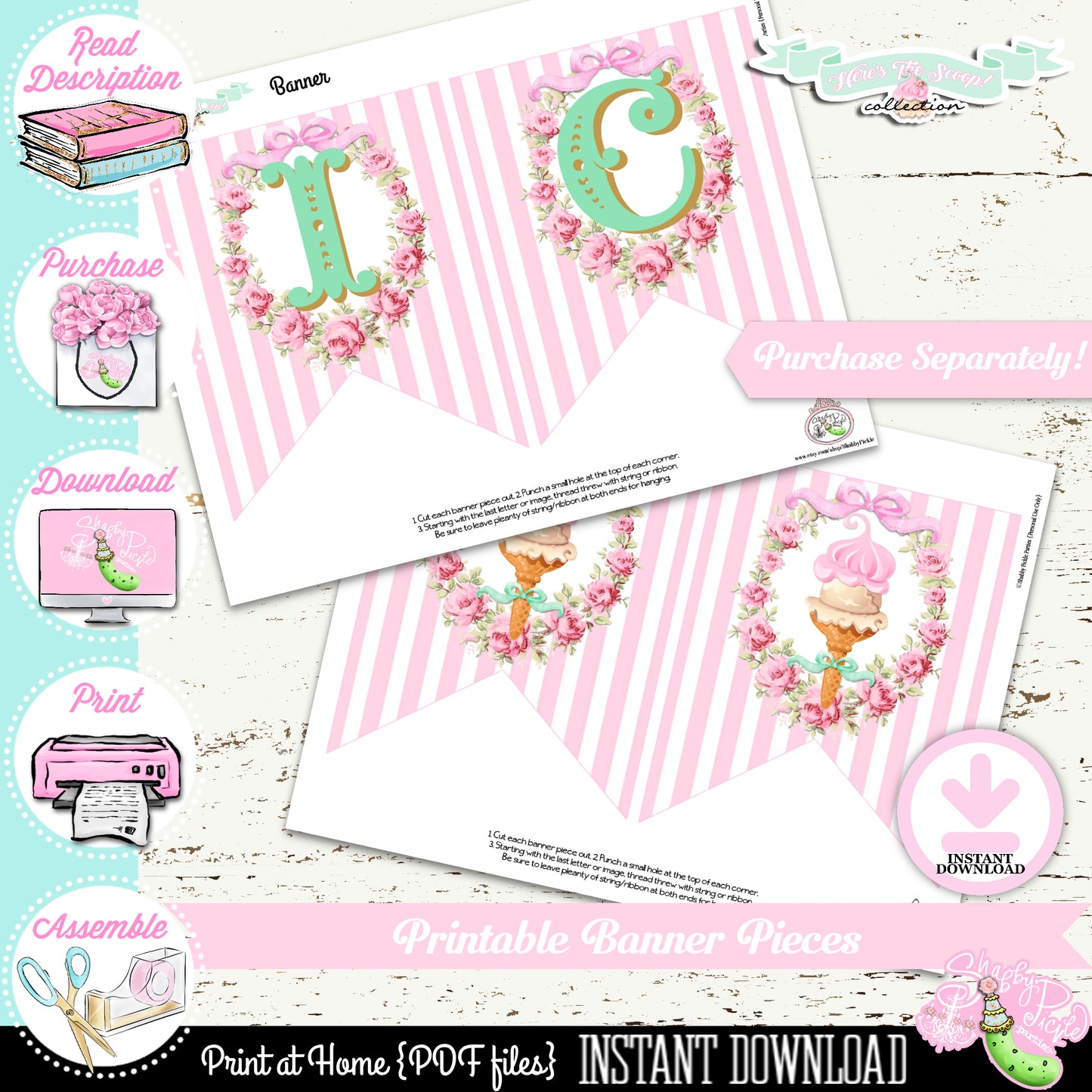 Heres The Scoop-Birthday-Cupcake Wrappers-Cupcake Toppers-We Customize Age-Ice Cream Shop-Ice Cream Parlor-Ice Cream Party-DIGITAL DOWNLOAD