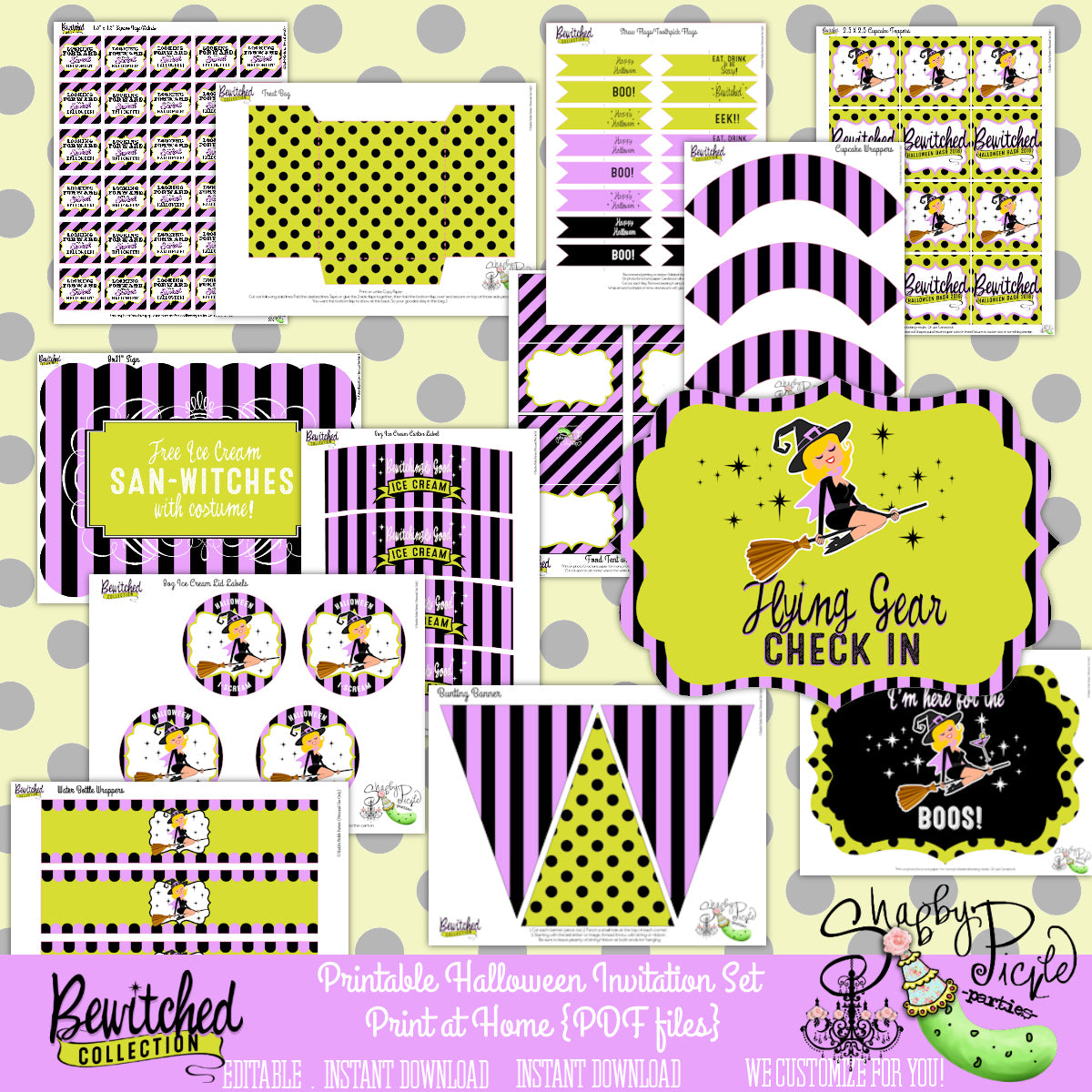 Bewitched-{Mini} Halloween Party Printable-EDITABLE-PeRsOnAliZe!-Kids-Witch Parties-Birthday-Holiday-Digital Decorations-INSTANT DOWNLOAD