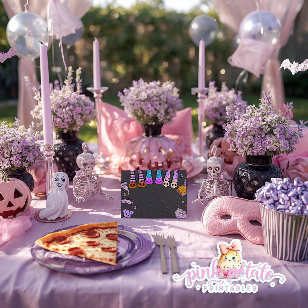 Spooktacular Slumber Party-Buffet Tent Cards-You Customize in Corjl-Place Cards-Food Labels-Sleepover-Halloween-Digital-DIGITAL DOWNLOAD