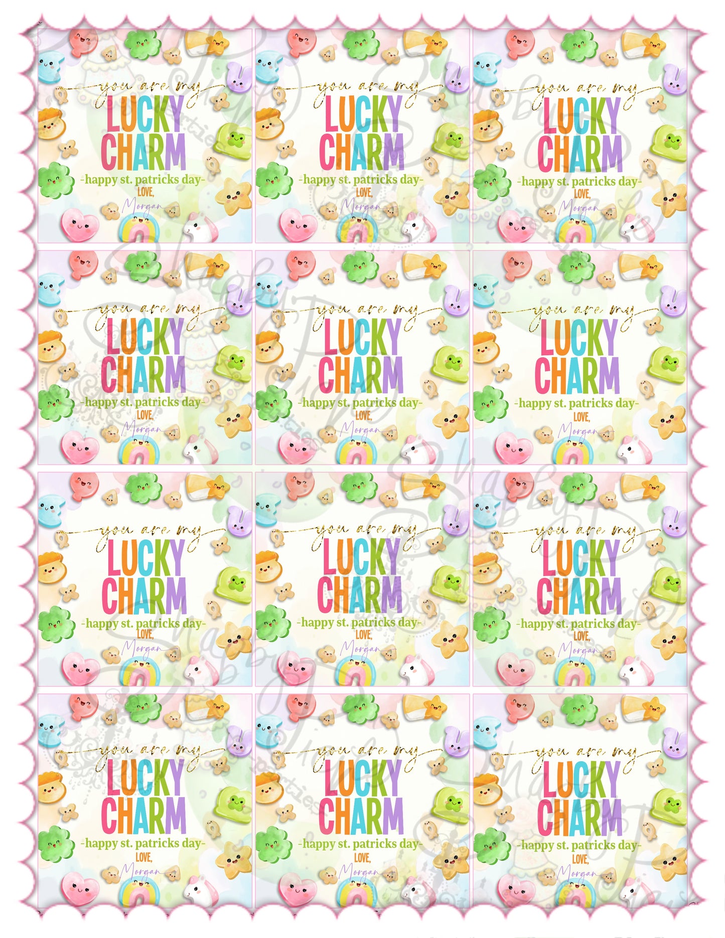 Charmed-Tags-2.5x2.5 Square Gift Tags-Party Tags-Favor Tags-Editable in Corjl-St. Paddy's Day-St. Patrick's Day Theme-Party Printable-Lucky Charms-Marshmallow Cereal-Magical Cereal-Digital-INSTANT DOWNLOAD