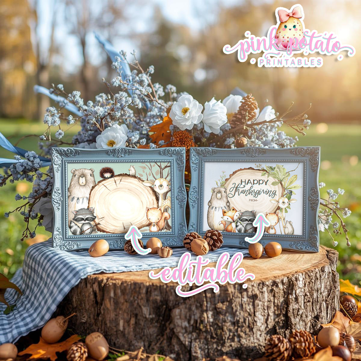 Woodland Thanksgiving-Full Party Printable-Buffet Signs-Thanksgiving Party-Water Bottle Labels-Chocolate Bar Wraps-Holiday-INSTANT DOWNLOAD