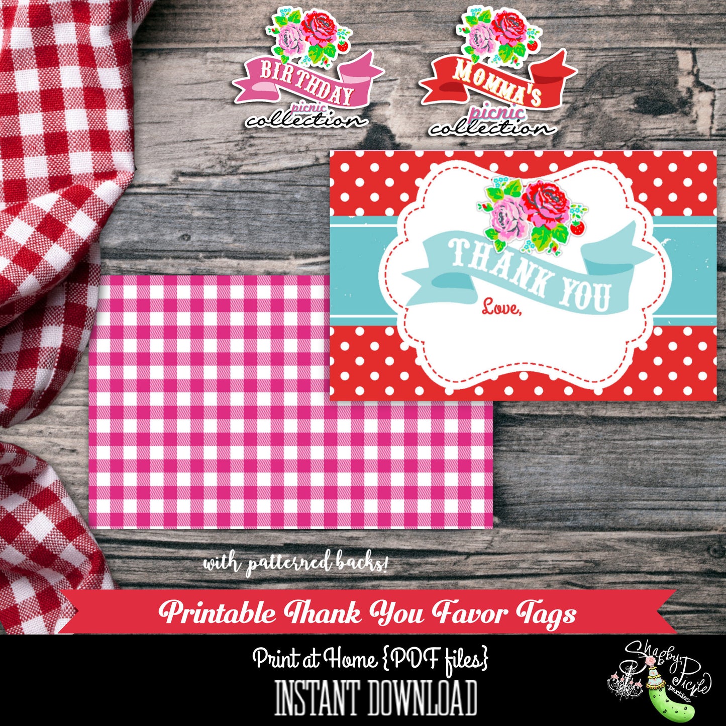 Birthday Party Picnic-EDITABLE Thank You/Favor Tags-Mother's Day-Party Printables-Farmers Market-Mom-BBQ-Thank You Tags-Instant Download